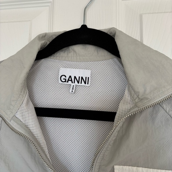 GANNI Two-Tone Shell and Mesh Track Jacket Light Gray White Size EU 32 US 0 - Picture 3 of 7